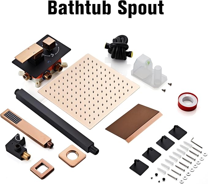 12 Inch Ceiling Mount Shower System Matte Black Gold Rain Mixer Shower Combo - Image 4