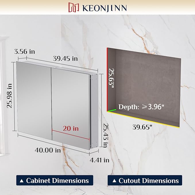 Keonjinn 40 x 26 Inch Medicine Cabinet, Assembly Required, Lightweight - Image 6