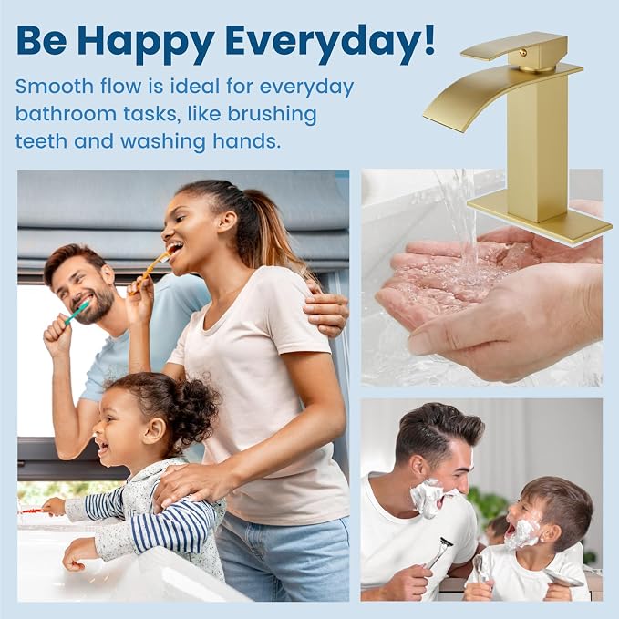 Airuida Brushed Gold Waterfall Spout Single Handle Bathroom Sink Faucet Single - Image 9