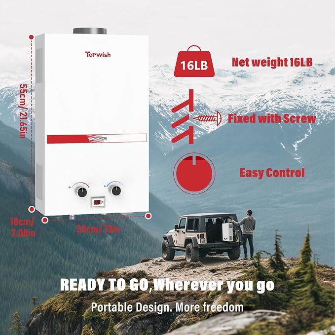 Tankless Water Heater 10L, 2.6GPM Portable Propane Camping Water Heater - Image 3