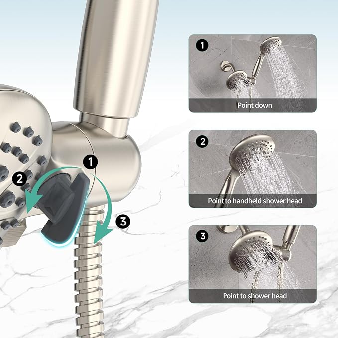 SR SUN RISE Shower System with Handheld Shower and Rain Shower Combo Set High - Image 6