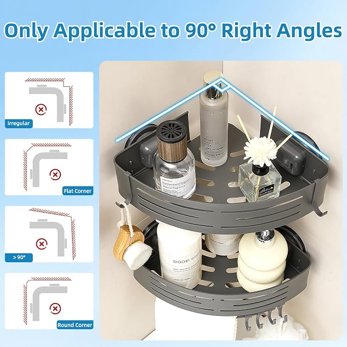 Suction Cup Shower Caddy Corner, Shower Storage Rack - Image 2
