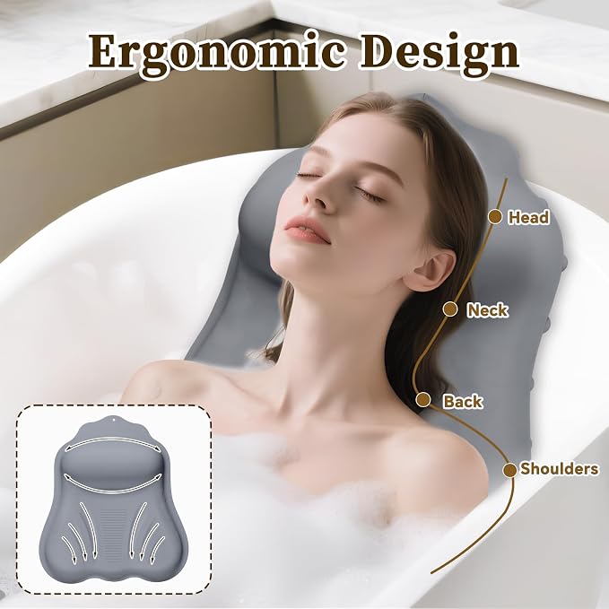 Silicone Bath Pillow for Tub Adults, 4D Air-Cushion Bathtub Pillow for Head - Image 2