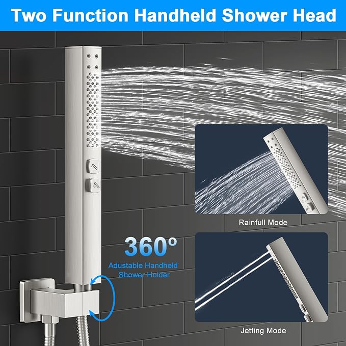 Shower Faucet Set, 3-Setting Push Button Brushed Nickel Shower System, 12 Inch - Image 5