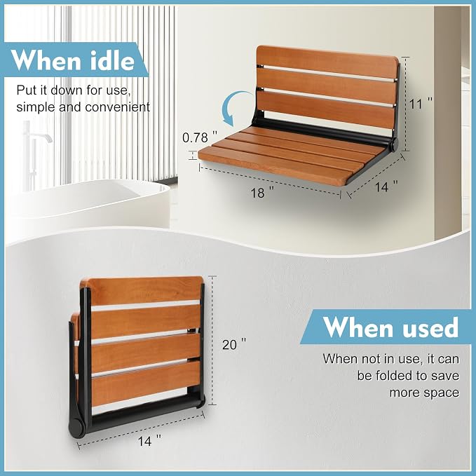 18" Folding Shower Seat Wall Mounted, Fold Down Shower Bench - Image 7