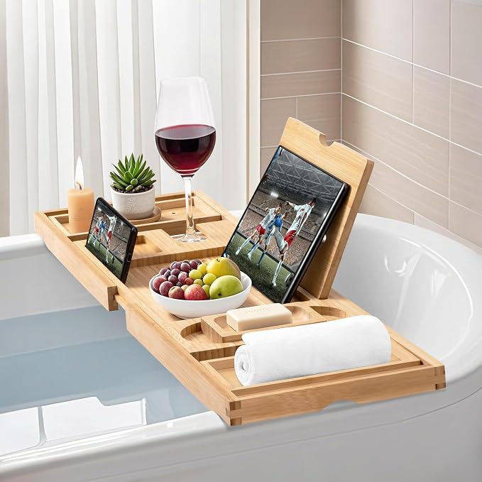 AUTODECO Bathtub Tray, Bamboo Bath Tray - Image 2