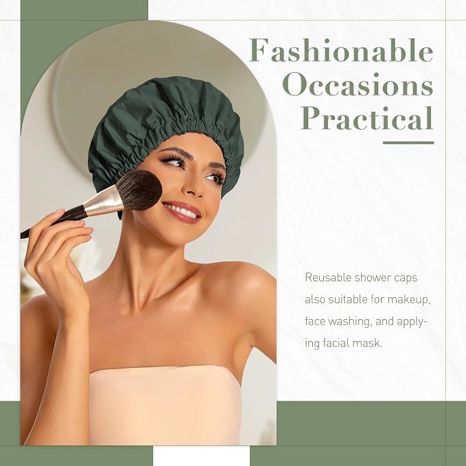 Reusable Shower Cap for Women, Large Waterproof Shower Essentials Bonnet - Image 2
