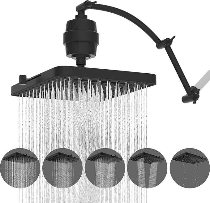 Hibbent Rain Filtered Shower Head, Solid Brass Adjustable Shower Arm Extender by Hibbent
