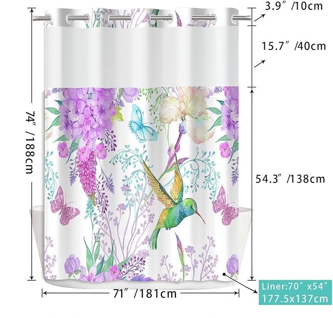 No Hook Shower Curtain with Snap in Liner - Image 2