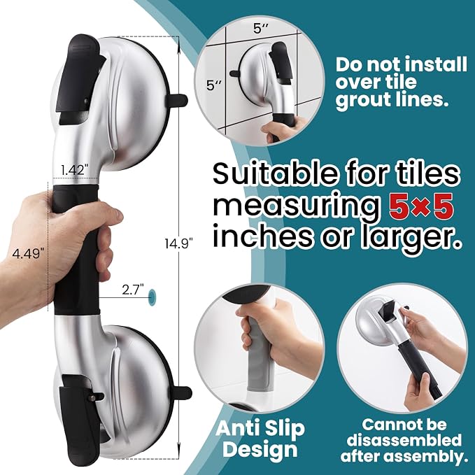 TAILI Grab Bars for Bathtubs and Showers, 2 Pack Shower Handles for Elderly - Image 2