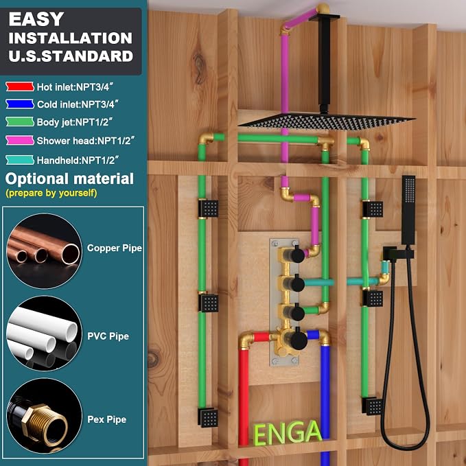 Enga Thermostatic Shower System 16 inch Rain Shower Head - Image 7