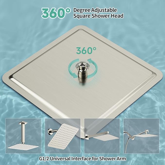 SR SUN RISE 16 Inch Extra Large Rain Shower Head Brushed Nickel 304 Stainless - Image 6