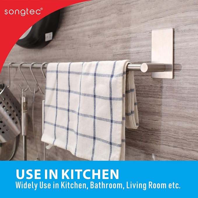 Songtec Adhesive Towel Bar 12inch Brushed, Stick On Bath Towel Rack Easy Install - Image 7