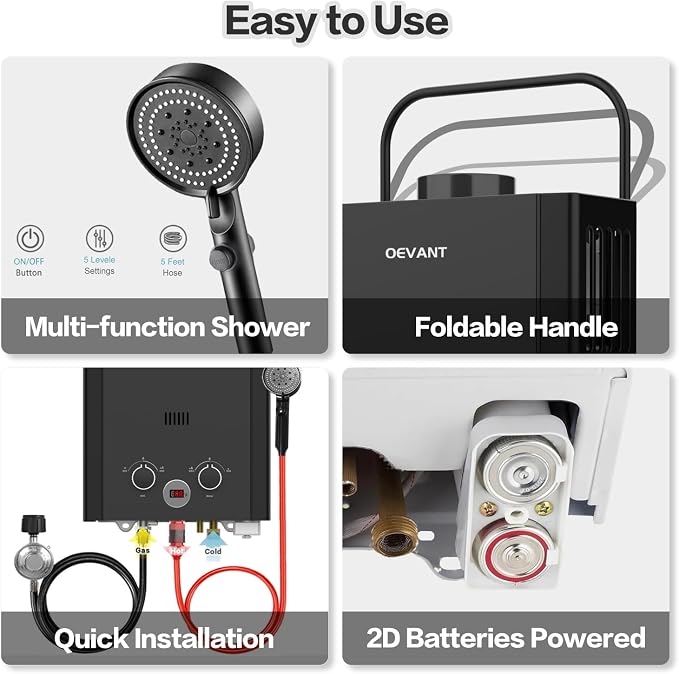 Propane Water Heater, 1.58GPM 6L Portable Tankless Water Heater - Image 3