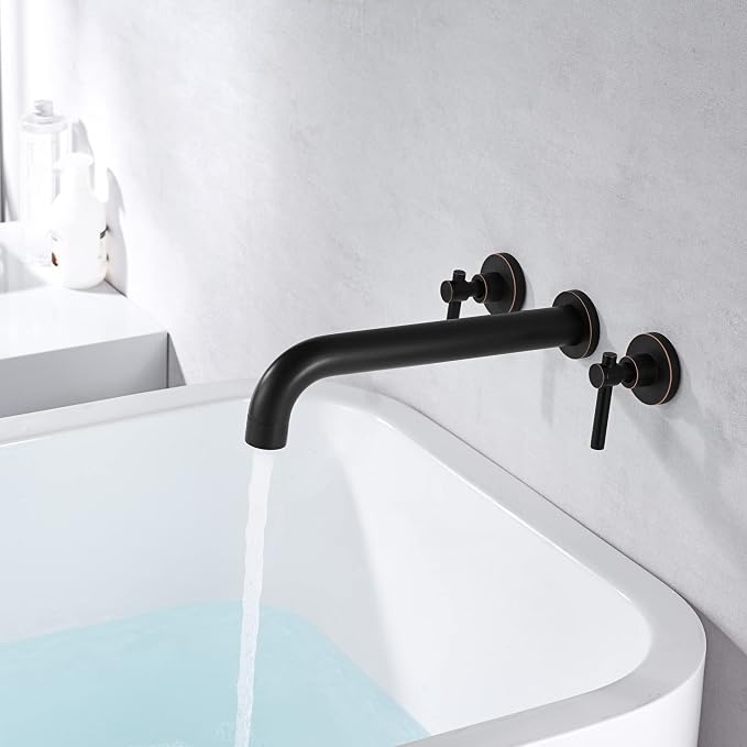 SUMERAIN Two Handle Wall Mount Tub Faucet Oil Rubbed Bronze Bathtub Faucet Set - Image 4