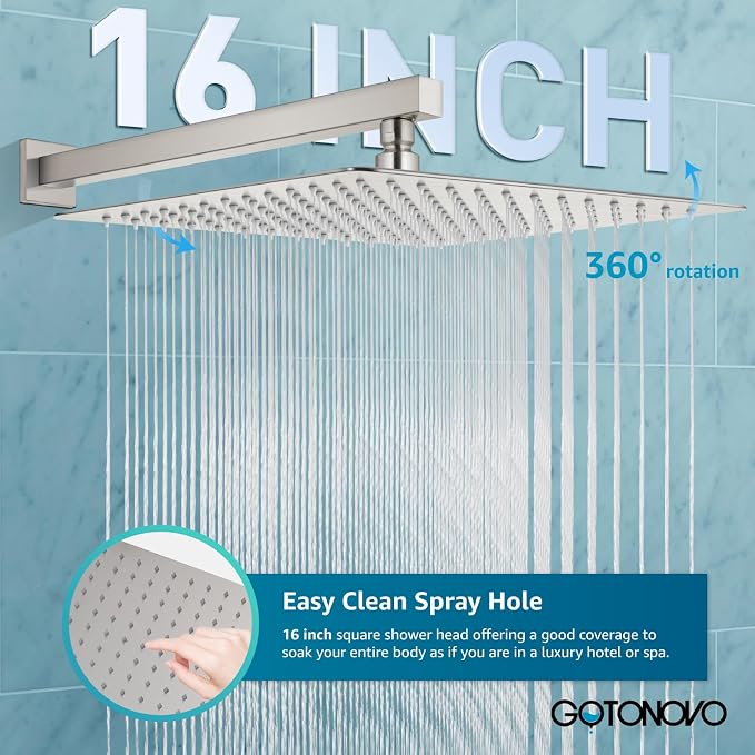 gotonovo Rainfall Bathroom Shower System Rain Shower Head and Handle Set Wall - Image 3