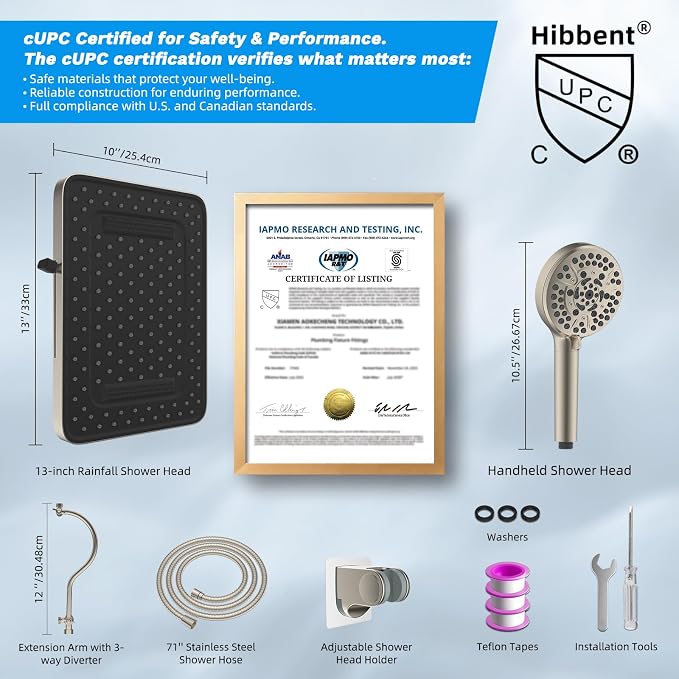 Hibbent cUPC Certified High Pressure 13'' Dual Shower Head Combo - Image 7