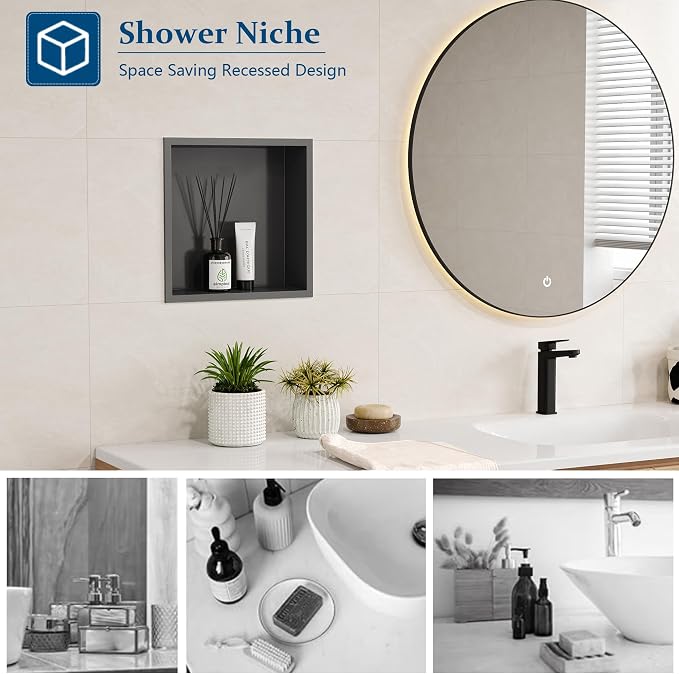 Neodrain 12X12Inch Shower Niche in Wall, Gun Metal Stainless Niche NO Tile - Image 5