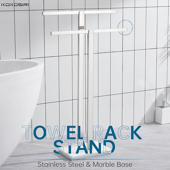 KOKOSIRI Bathroom Towel Rack 2-Tier Standing Towel Bars - Image 2