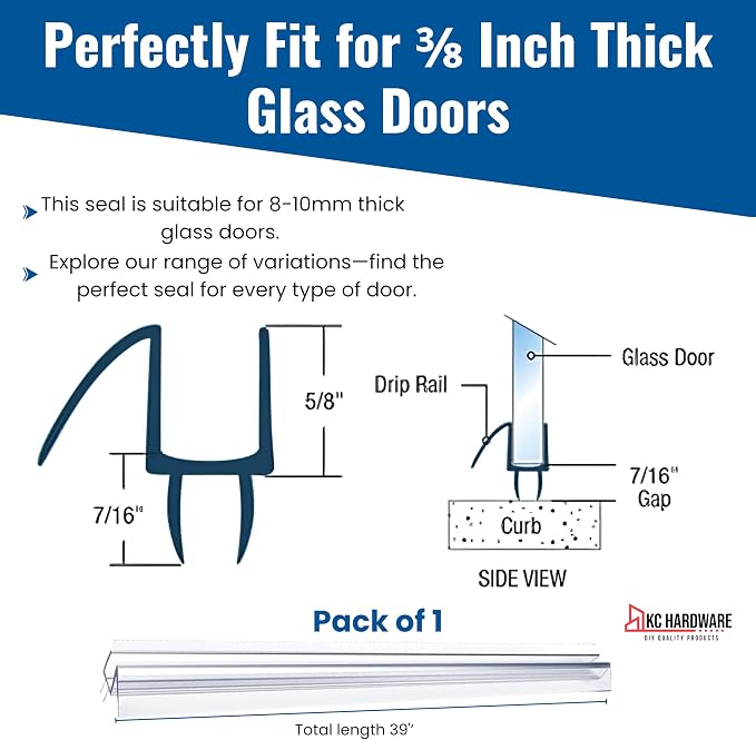 KC Hardware Frameless Shower Door Bottom Seal Strip - Image 3