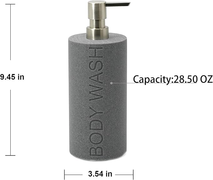Resin Neutral Gray Sandstone Body Wash Engraved Bottle Refillable Pump Dispenser - Image 2