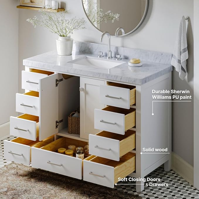 ARIEL Cambridge 48" White Bathroom Vanity - Image 4
