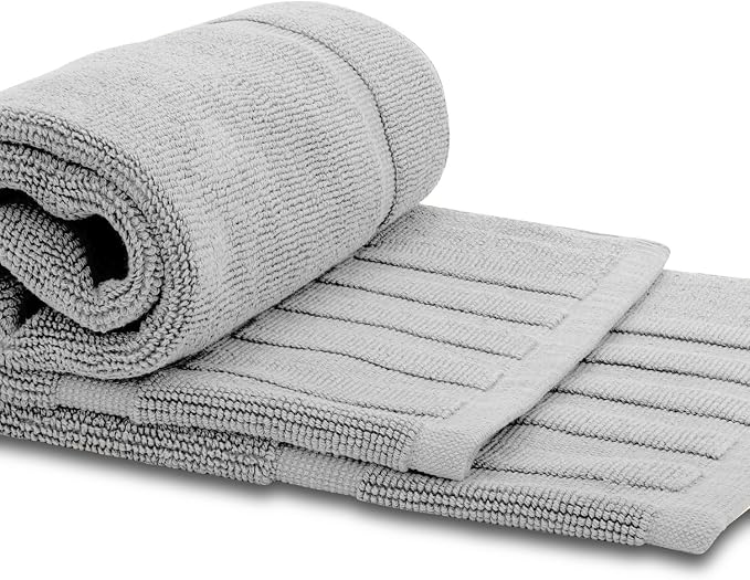 White Classic Luxury Bath Mat Floor Towel Set - Image 5