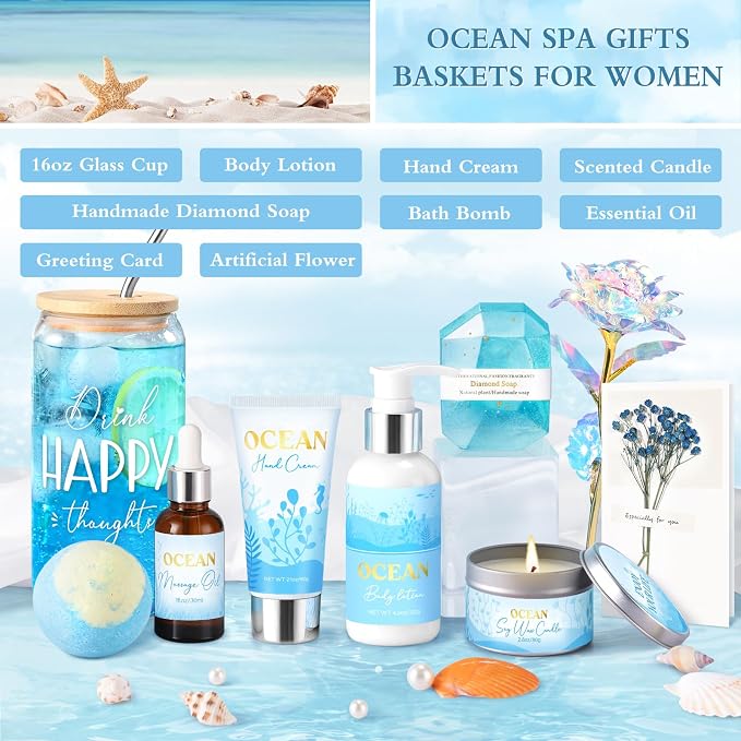 Birthday Gifts for Women, Relaxing Spa Gift Baskets for Women, Ocean Scented - Image 2