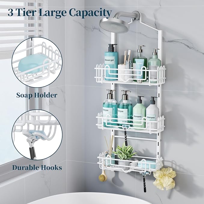 Consumest Shower Caddy Hanging – Rustproof Over Shower Head Hanger - Image 3