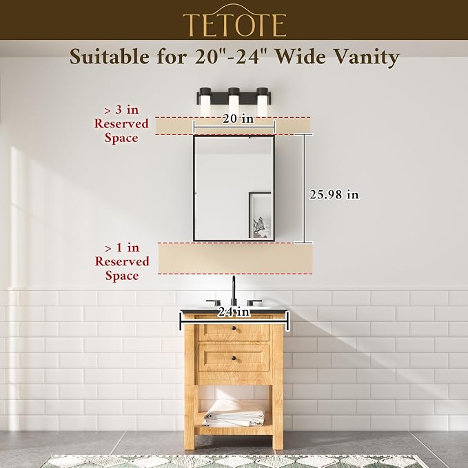 TETOTE 20" x 26" White Medicine Cabinet - Image 3