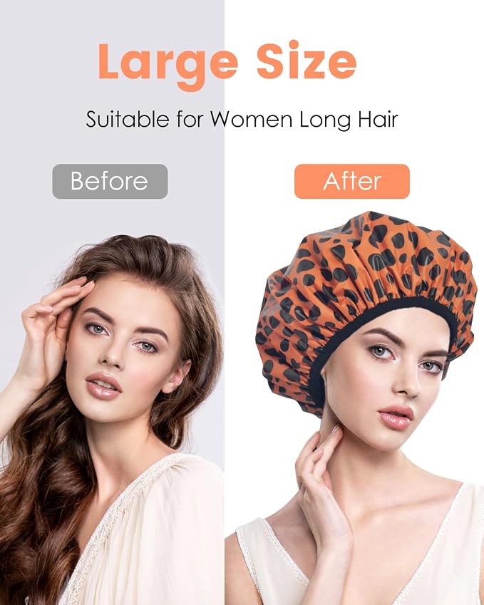 Auban Shower Cap, Shower Cap for Women Terry Cloth Lined EVA Exterior Reusable - Image 3