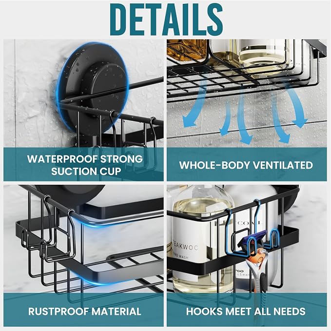 TAILI 2 Pack Corner-adaptive Suction Cup Shower Caddy, Stainless Steel - Image 4