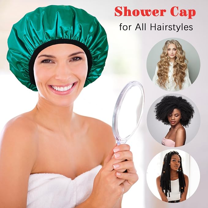 Shower Cap Reusable Waterproof, Terry Lined Shower Caps - Image 4