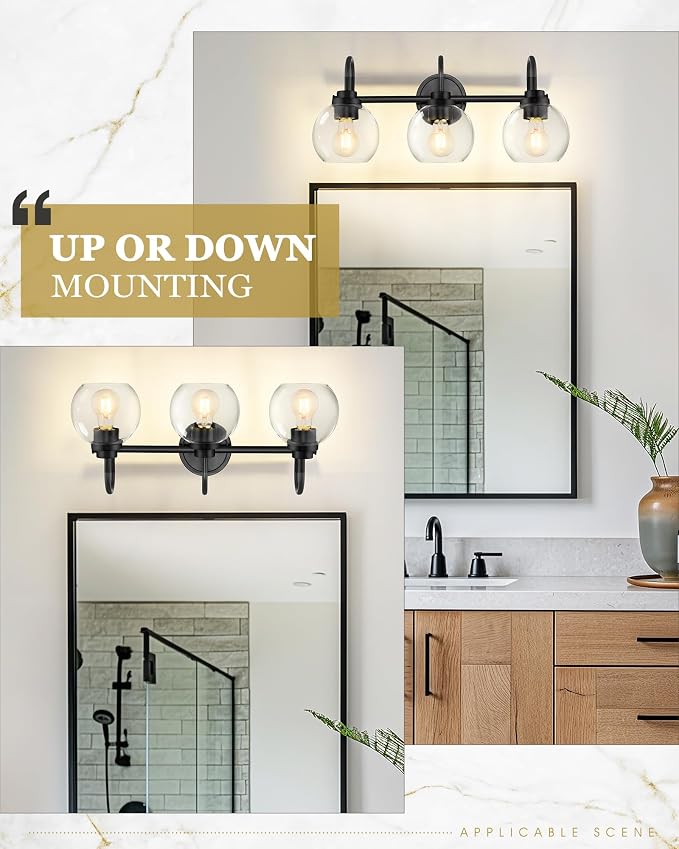 Bathroom Light Fixtures, 3-Light Matte Black Vanity Lights - Image 5