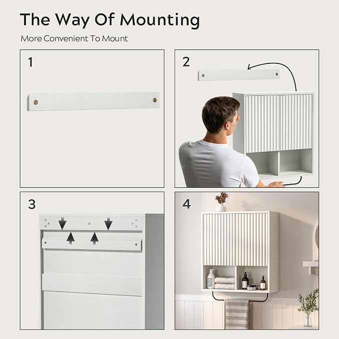 Fluted Wall Cabinet Set of 2, Wooden Bathroom Medicine Cabinet Storage - Image 6