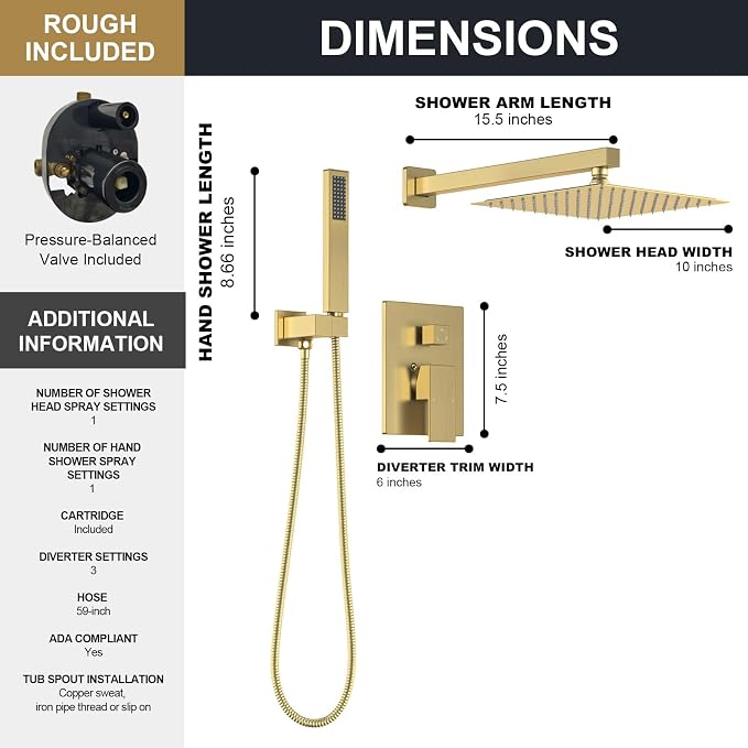 Lava Odoro Modern 2-Setting Square Shower System - Image 7