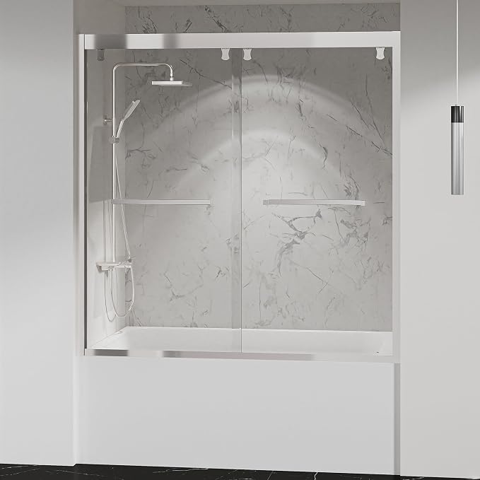 Bathtub Double Sliding Shower Door 55-59 in, Water Repellent Tub Shower Door by Unknown