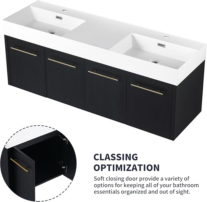 60” Wall Mounted Bathroom Vanity, Bathroom Cabinet - Image 3