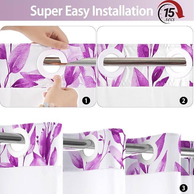 No Hook Shower Curtain and Liner Set, Bath Curtain Sets - Image 4