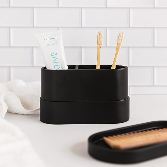 Matte Black Large Toothbrush and Toothpaste Holder and Cup - Image 6