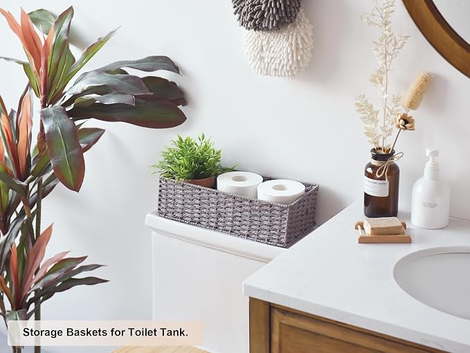 StorageWorks Round Paper Rope Toilet Tank Topper Basket, Wicker Basket - Image 3