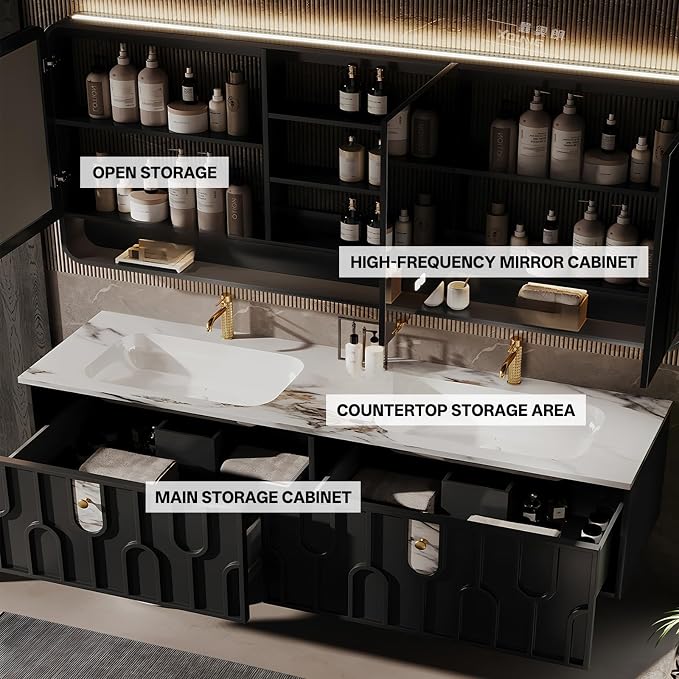 Double Sink Bathroom Vanity 96Inch, Modern Floating Vanity Set - Image 5
