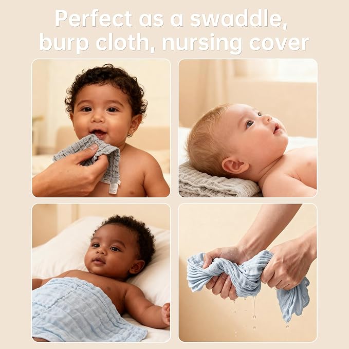 Organic Muslin Baby Washcloths 6 Pack Baby Bath Face Towel 12x12 Inch Extra - Image 3