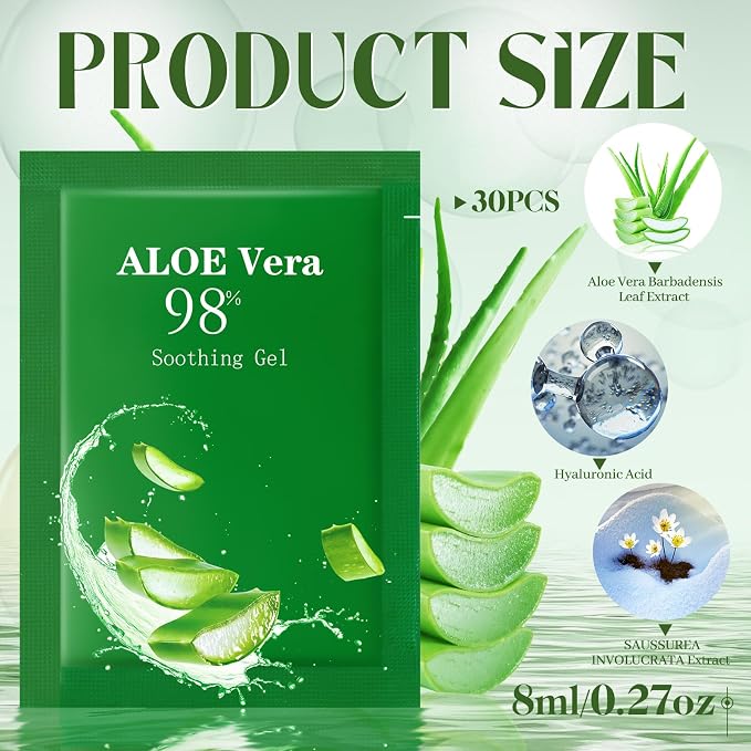 30 Pcs Travel Size Aloe Vera Gel 98% Organic After Sun Moisturizer - Image 2