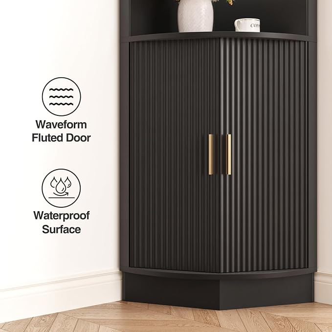 64.9" Tall Corner Cabinet, Modern Fluted Storage Cabinet - Image 4
