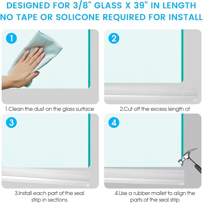 POZIA Clear Frameless Glass Shower Door Bottom Seal | Shower Door Sweep - Image 4