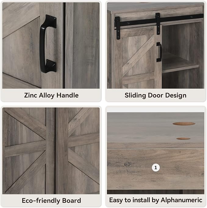 24 Inch Barn Door Bathroom Vanity, Farmhouse Style Standing Pedestal Cabinet - Image 3