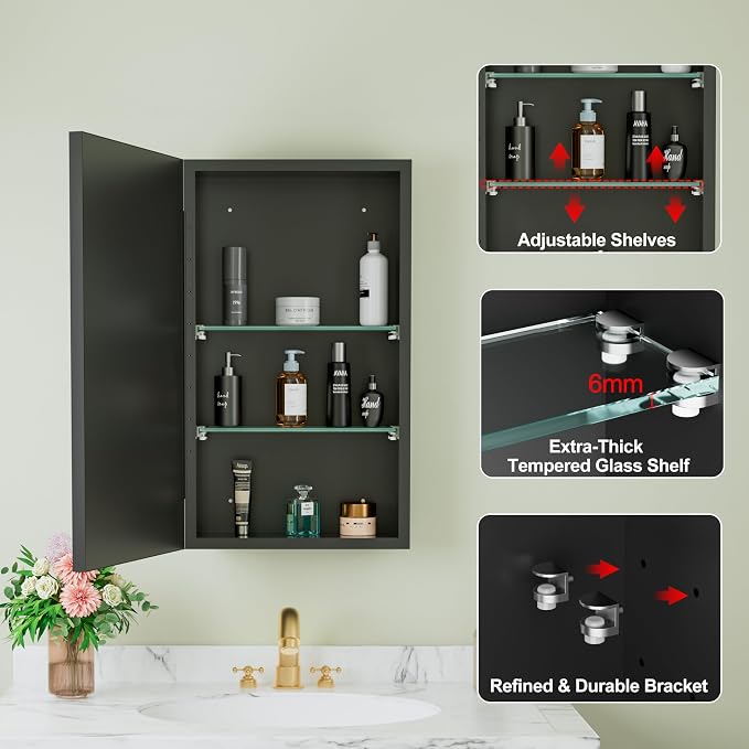 Buruis 14"x 24" Framed Medicine Cabinet - Image 7