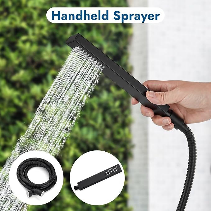 Wall Mounted Outdoor Shower System Matte Black 6" Square Rainfall Shower head - Image 6