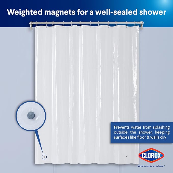 CLOROX Shower Curtain Liner, Premium Medium-Weight Durable Waterproof 6g PEVA - Image 8